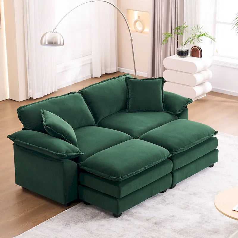 Canapé 2 places avec 2 coussins, 2 oreillers et 2 poufs, canapé confortable - Canapé profond pour salon, canapé modulable