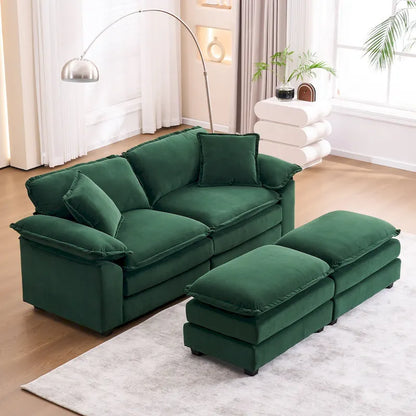 Canapé 2 places avec 2 coussins, 2 oreillers et 2 poufs, canapé confortable - Canapé profond pour salon, canapé modulable