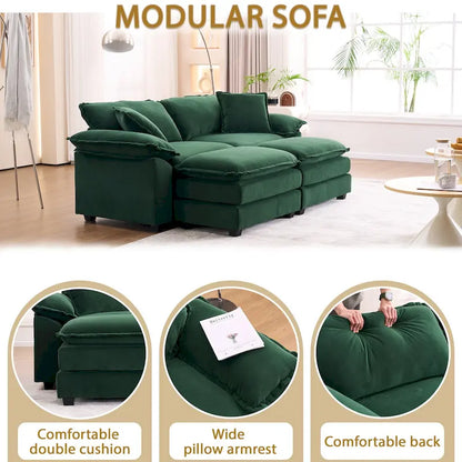 Canapé 2 places avec 2 coussins, 2 oreillers et 2 poufs, canapé confortable - Canapé profond pour salon, canapé modulable