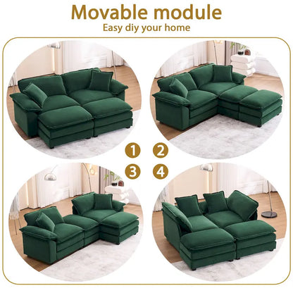 Canapé 2 places avec 2 coussins, 2 oreillers et 2 poufs, canapé confortable - Canapé profond pour salon, canapé modulable