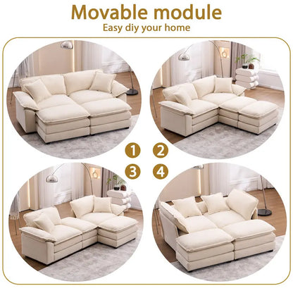 Canapé 2 places avec 2 coussins, 2 oreillers et 2 poufs, canapé confortable - Canapé profond pour salon, canapé modulable