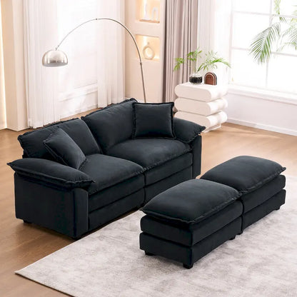 Canapé 2 places avec 2 coussins, 2 oreillers et 2 poufs, canapé confortable - Canapé profond pour salon, canapé modulable
