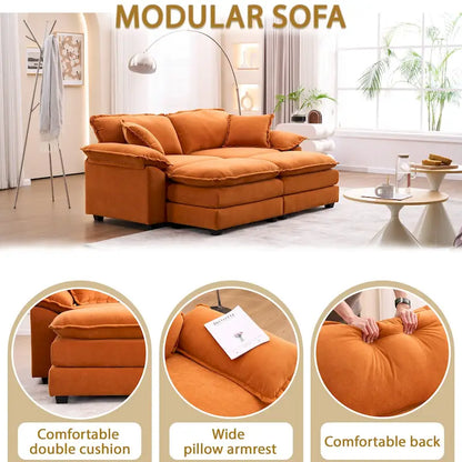 Canapé 2 places avec 2 coussins, 2 oreillers et 2 poufs, canapé confortable - Canapé profond pour salon, canapé modulable