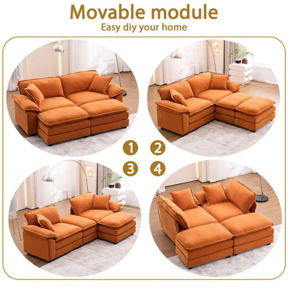 Canapé 2 places avec 2 coussins, 2 oreillers et 2 poufs, canapé confortable - Canapé profond pour salon, canapé modulable