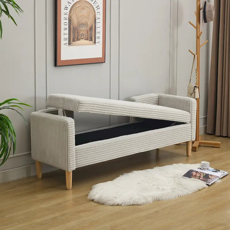 Banc de rangement en velours côtelé 65,35 avec accoudoirs, dossier et deux coussins