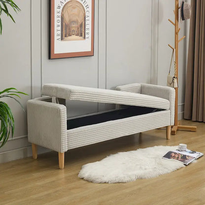 Banc de rangement en velours côtelé 65,35 avec accoudoirs, dossier et deux coussins