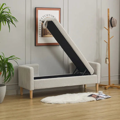 Banc de rangement en velours côtelé 65,35 avec accoudoirs, dossier et deux coussins
