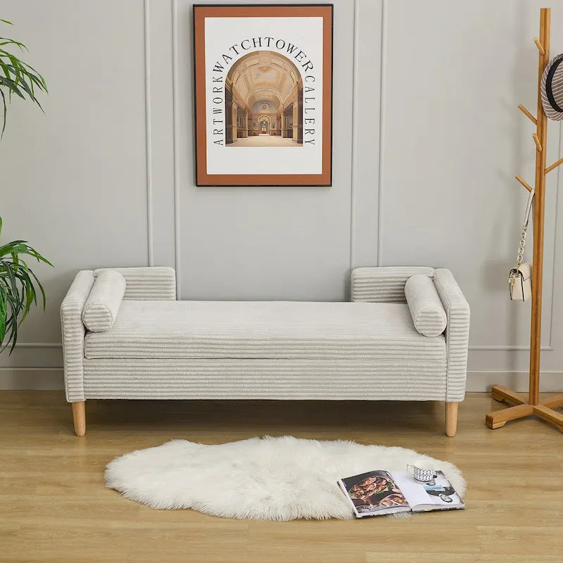 Banc de rangement en velours côtelé 65,35 avec accoudoirs, dossier et deux coussins