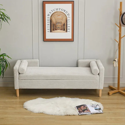 Banc de rangement en velours côtelé 65,35 avec accoudoirs, dossier et deux coussins