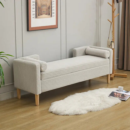 Banc de rangement en velours côtelé 65,35 avec accoudoirs, dossier et deux coussins