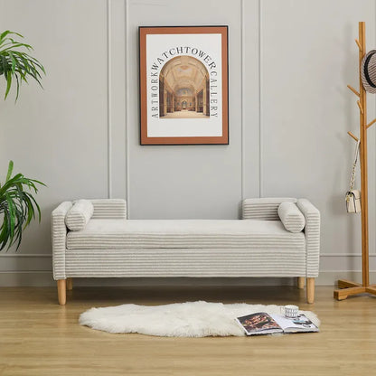 Banc de rangement en velours côtelé 65,35 avec accoudoirs, dossier et deux coussins