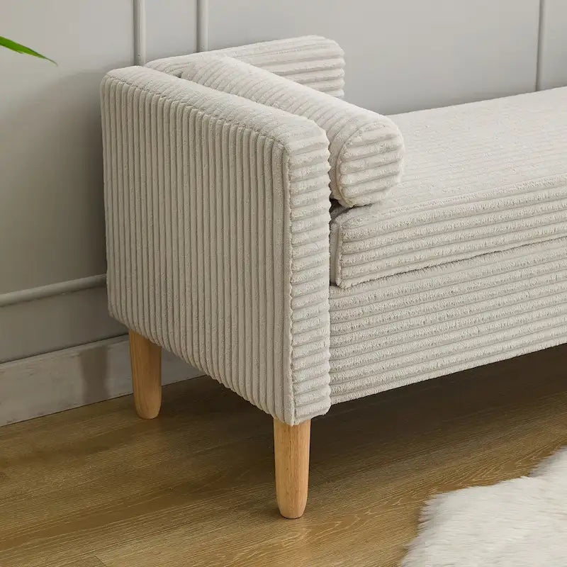 Banc de rangement en velours côtelé 65,35 avec accoudoirs, dossier et deux coussins