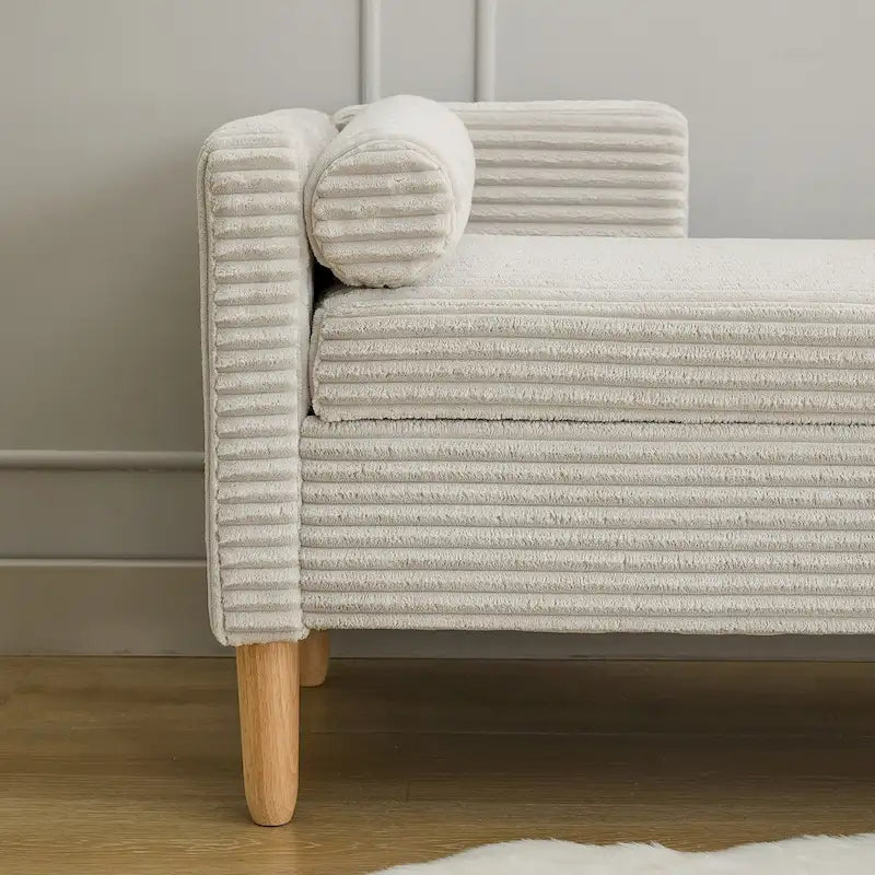 Banc de rangement en velours côtelé 65,35 avec accoudoirs, dossier et deux coussins