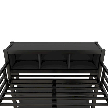 Lit mezzanine métallique tout-en-un avec bureau en L et armoire, cadre de lit pour chambre avec cubes de rangement, étagères et barrières de sécurité sur toute la longueur