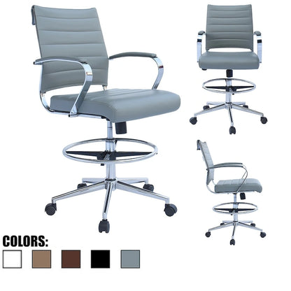 Tabouret de bureau avec accoudoirs, hauteur comptoir, roulettes, revêtement en cuir PU, inclinable et pivotant, pour bureau assis-debout.