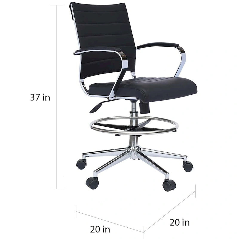 Tabouret de bureau avec accoudoirs, hauteur comptoir, roulettes, revêtement en cuir PU, inclinable et pivotant, pour bureau assis-debout.