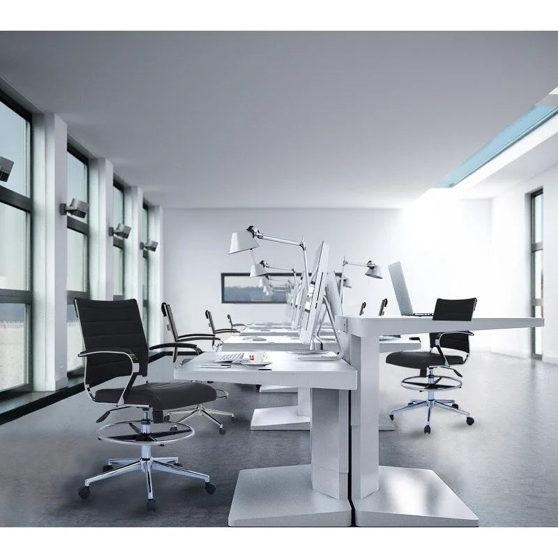 Tabouret de bureau avec accoudoirs, hauteur comptoir, roulettes, revêtement en cuir PU, inclinable et pivotant, pour bureau assis-debout.