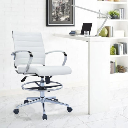 Tabouret de bureau avec accoudoirs, hauteur comptoir, roulettes, revêtement en cuir PU, inclinable et pivotant, pour bureau assis-debout.