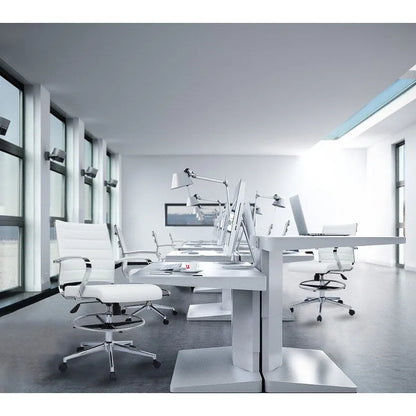 Tabouret de bureau avec accoudoirs, hauteur comptoir, roulettes, revêtement en cuir PU, inclinable et pivotant, pour bureau assis-debout.
