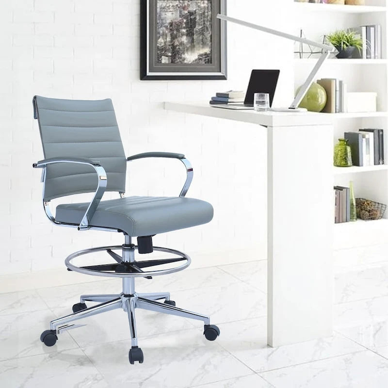 Tabouret de bureau avec accoudoirs, hauteur comptoir, roulettes, revêtement en cuir PU, inclinable et pivotant, pour bureau assis-debout.