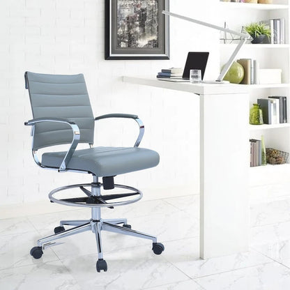 Tabouret de bureau avec accoudoirs, hauteur comptoir, roulettes, revêtement en cuir PU, inclinable et pivotant, pour bureau assis-debout.