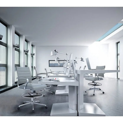 Tabouret de bureau avec accoudoirs, hauteur comptoir, roulettes, revêtement en cuir PU, inclinable et pivotant, pour bureau assis-debout.