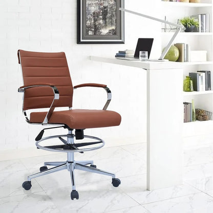 Tabouret de bureau avec accoudoirs, hauteur comptoir, roulettes, revêtement en cuir PU, inclinable et pivotant, pour bureau assis-debout.