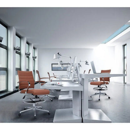Tabouret de bureau avec accoudoirs, hauteur comptoir, roulettes, revêtement en cuir PU, inclinable et pivotant, pour bureau assis-debout.
