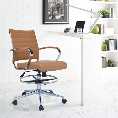 Tabouret de bureau avec accoudoirs, hauteur comptoir, roulettes, revêtement en cuir PU, inclinable et pivotant, pour bureau assis-debout.