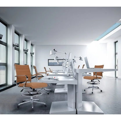 Tabouret de bureau avec accoudoirs, hauteur comptoir, roulettes, revêtement en cuir PU, inclinable et pivotant, pour bureau assis-debout.