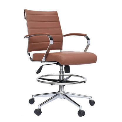 Tabouret de bureau avec accoudoirs, hauteur comptoir, roulettes, revêtement en cuir PU, inclinable et pivotant, pour bureau assis-debout.