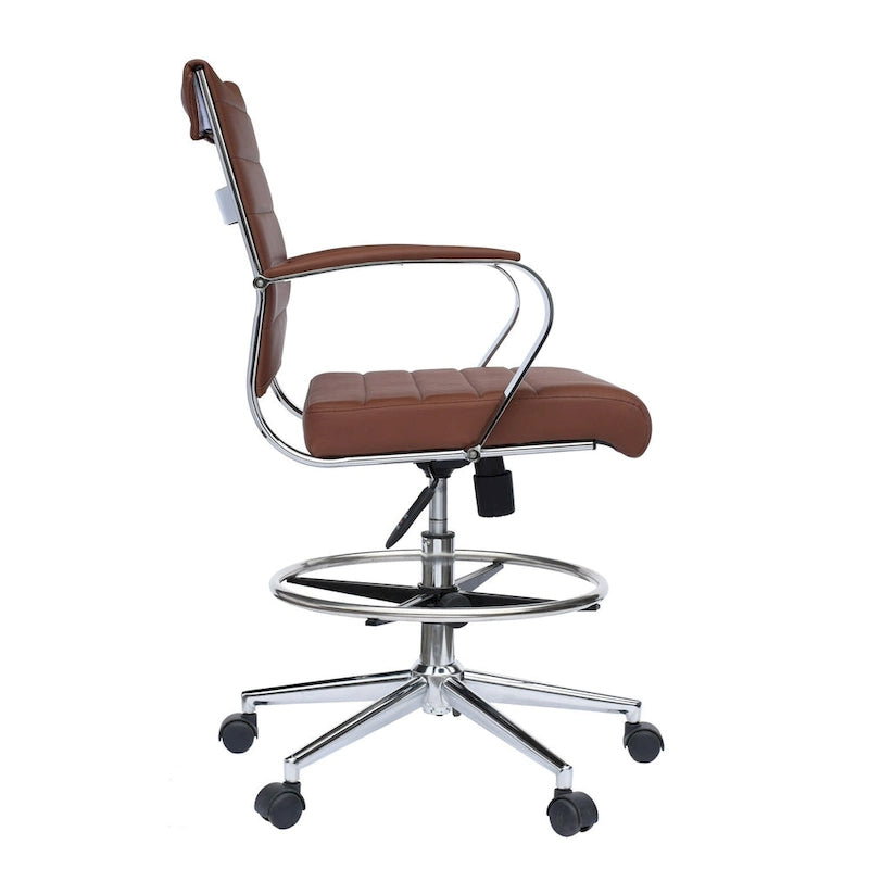 Tabouret de bureau avec accoudoirs, hauteur comptoir, roulettes, revêtement en cuir PU, inclinable et pivotant, pour bureau assis-debout.