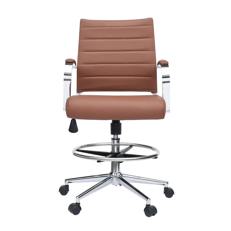 Tabouret de bureau avec accoudoirs, hauteur comptoir, roulettes, revêtement en cuir PU, inclinable et pivotant, pour bureau assis-debout.
