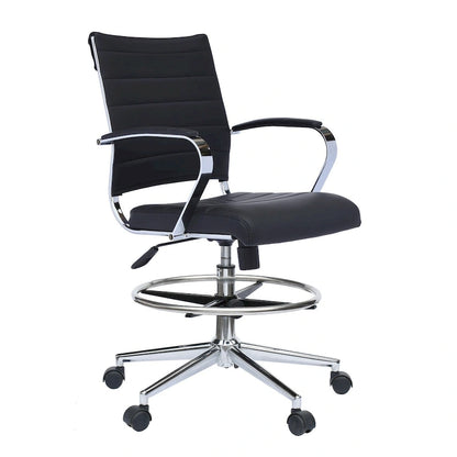 Tabouret de bureau avec accoudoirs, hauteur comptoir, roulettes, revêtement en cuir PU, inclinable et pivotant, pour bureau assis-debout.