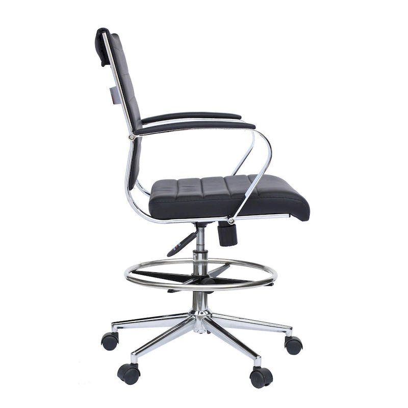 Tabouret de bureau avec accoudoirs, hauteur comptoir, roulettes, revêtement en cuir PU, inclinable et pivotant, pour bureau assis-debout.