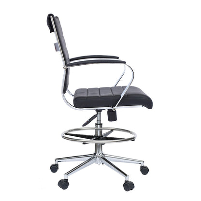Tabouret de bureau avec accoudoirs, hauteur comptoir, roulettes, revêtement en cuir PU, inclinable et pivotant, pour bureau assis-debout.