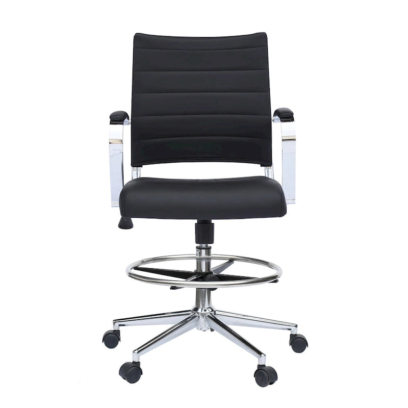 Tabouret de bureau avec accoudoirs, hauteur comptoir, roulettes, revêtement en cuir PU, inclinable et pivotant, pour bureau assis-debout.