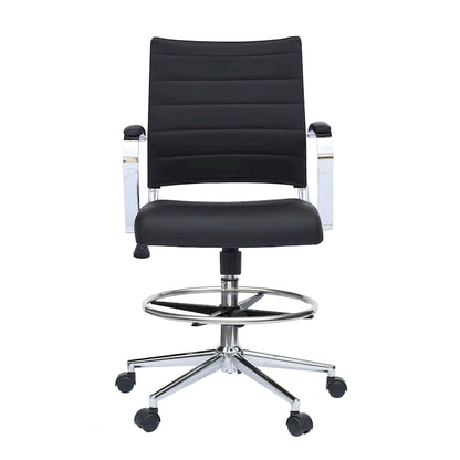 Tabouret de bureau avec accoudoirs, hauteur comptoir, roulettes, revêtement en cuir PU, inclinable et pivotant, pour bureau assis-debout.