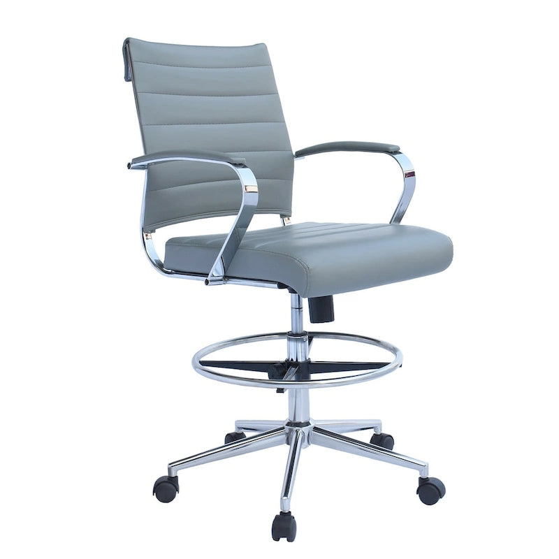 Tabouret de bureau avec accoudoirs, hauteur comptoir, roulettes, revêtement en cuir PU, inclinable et pivotant, pour bureau assis-debout.