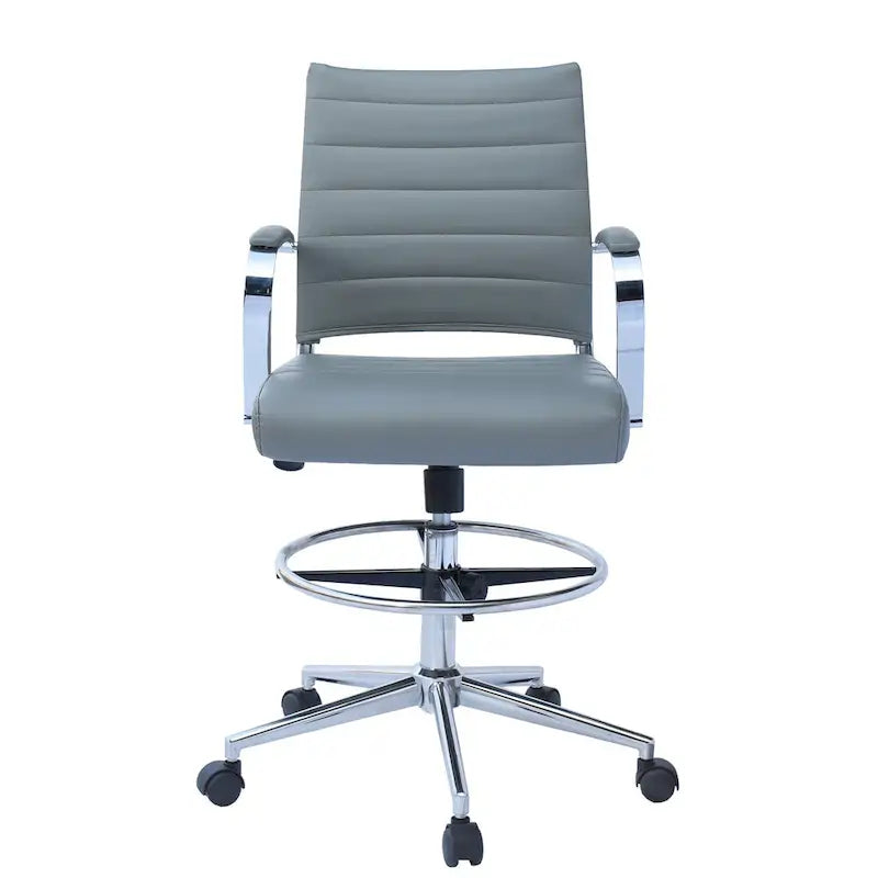 Tabouret de bureau avec accoudoirs, hauteur comptoir, roulettes, revêtement en cuir PU, inclinable et pivotant, pour bureau assis-debout.