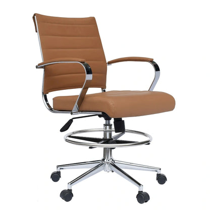 Tabouret de bureau avec accoudoirs, hauteur comptoir, roulettes, revêtement en cuir PU, inclinable et pivotant, pour bureau assis-debout.