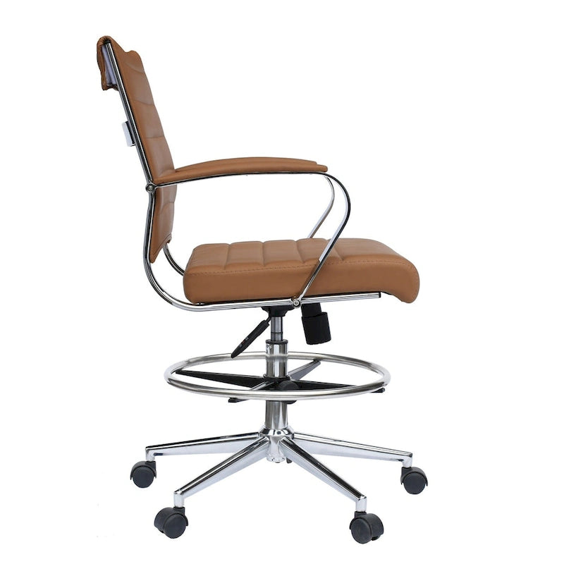 Tabouret de bureau avec accoudoirs, hauteur comptoir, roulettes, revêtement en cuir PU, inclinable et pivotant, pour bureau assis-debout.