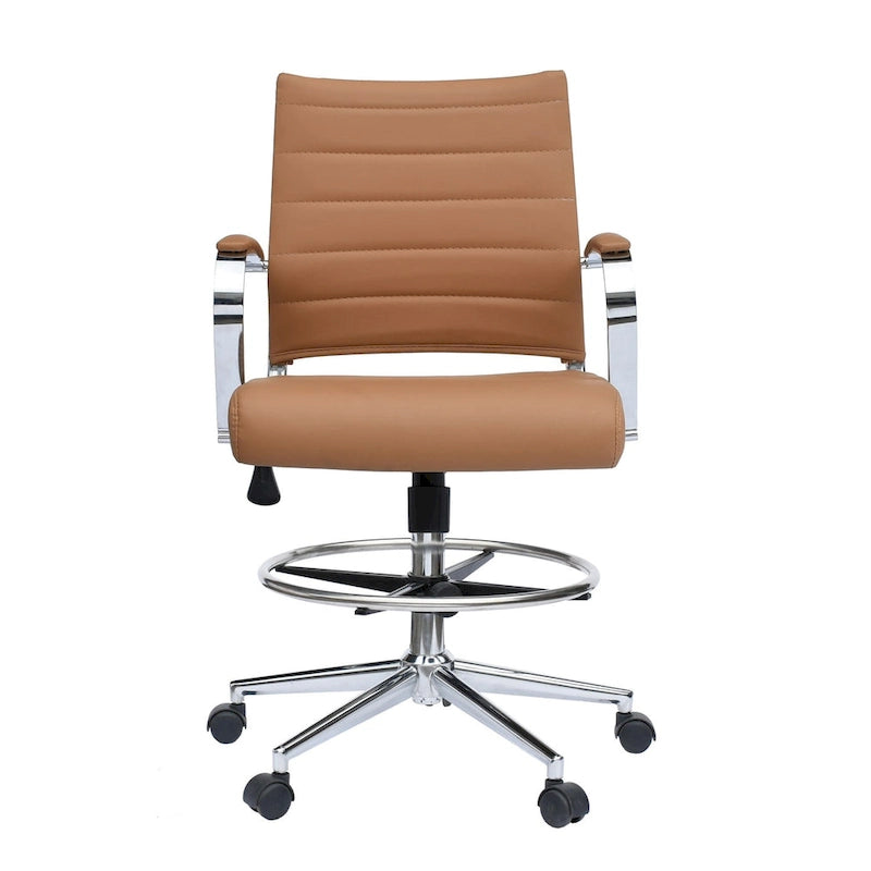 Tabouret de bureau avec accoudoirs, hauteur comptoir, roulettes, revêtement en cuir PU, inclinable et pivotant, pour bureau assis-debout.