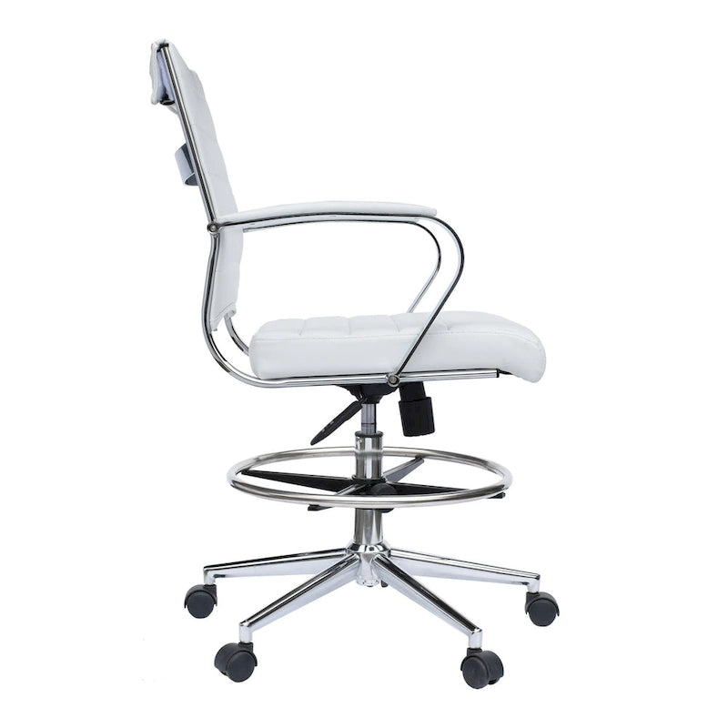 Tabouret de bureau avec accoudoirs, hauteur comptoir, roulettes, revêtement en cuir PU, inclinable et pivotant, pour bureau assis-debout.