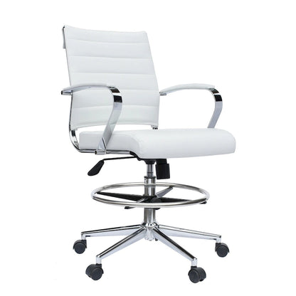 Tabouret de bureau avec accoudoirs, hauteur comptoir, roulettes, revêtement en cuir PU, inclinable et pivotant, pour bureau assis-debout.