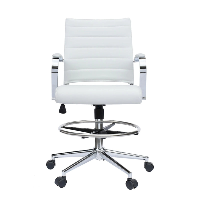 Tabouret de bureau avec accoudoirs, hauteur comptoir, roulettes, revêtement en cuir PU, inclinable et pivotant, pour bureau assis-debout.