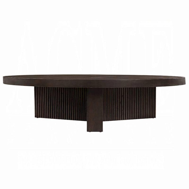 Table basse ronde, 60 pouces, bois brun expresso, pieds à trois cannelures