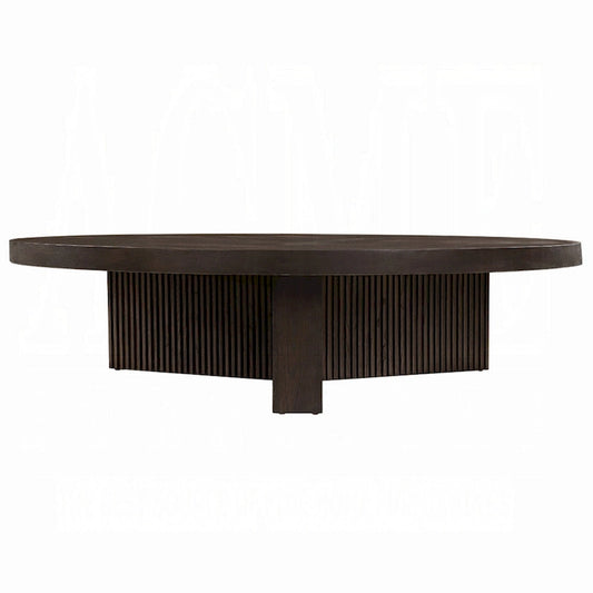 Table basse ronde, 60 pouces, bois brun expresso, pieds à trois cannelures