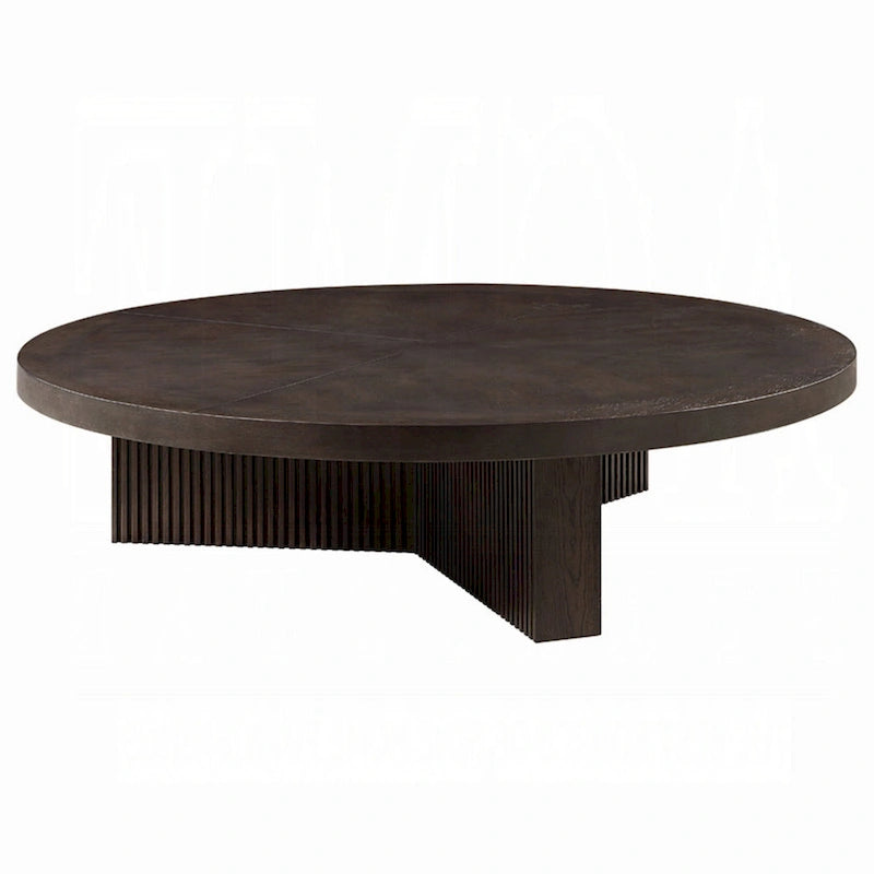 Table basse ronde, 60 pouces, bois brun expresso, pieds à trois cannelures