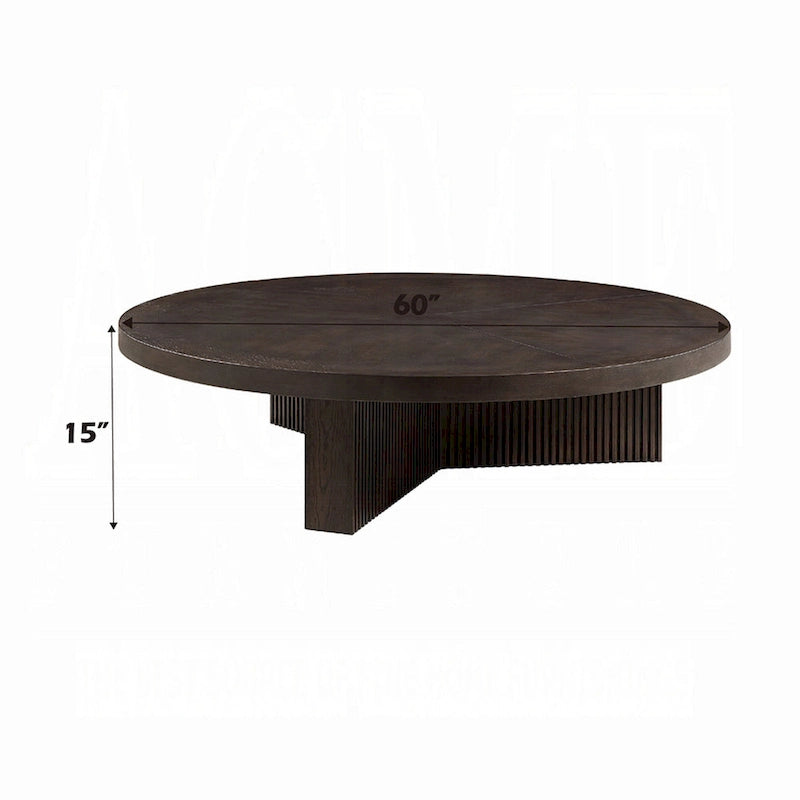 Table basse ronde, 60 pouces, bois brun expresso, pieds à trois cannelures